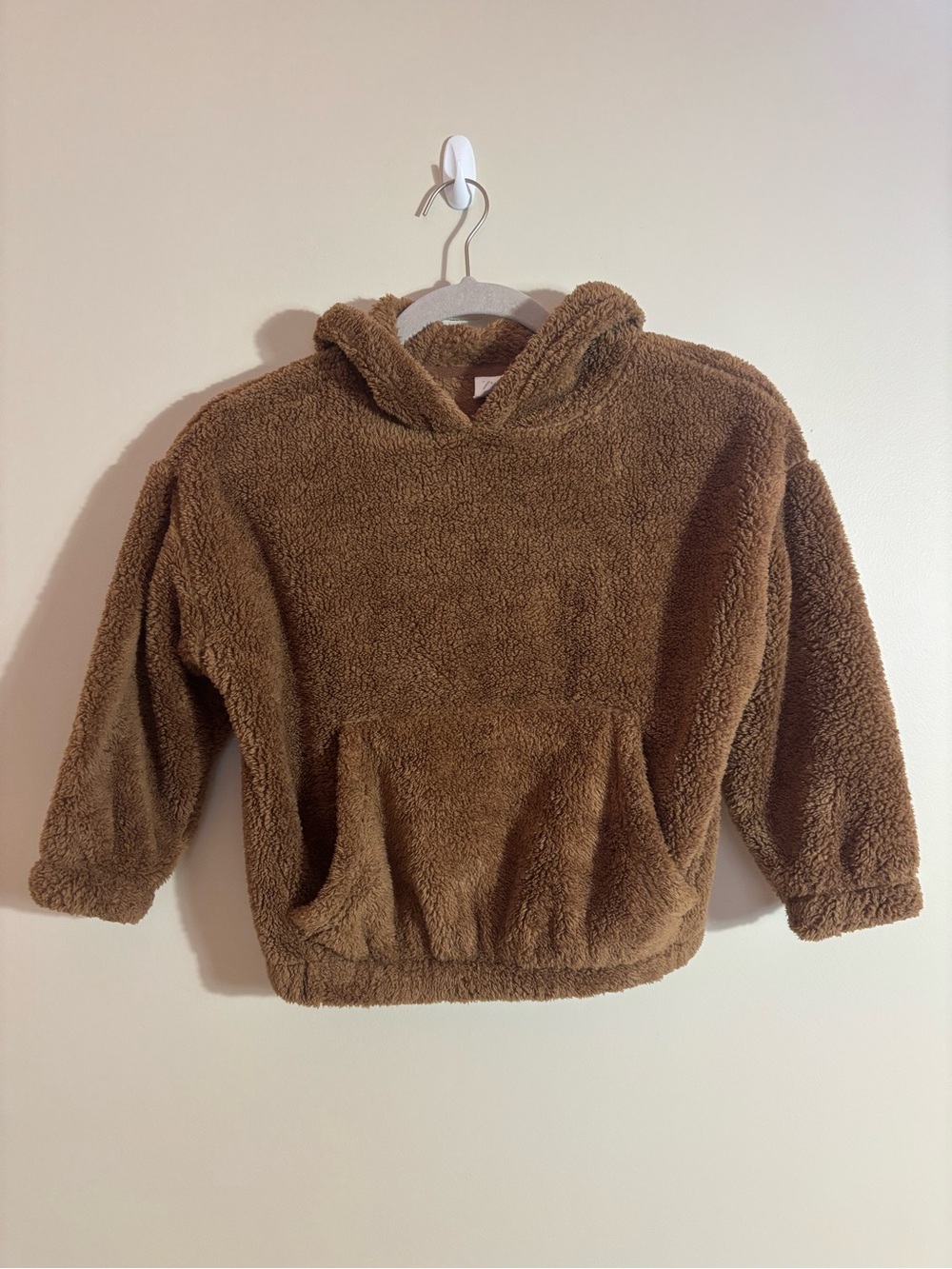 Zara Kids Cozy Brown Teddy Sherpa Unisex Hoodie Sweatshirt size 7Y